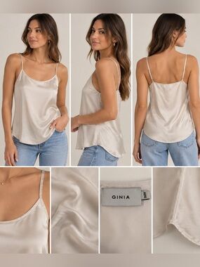 GINIA 100% Silk Camisole Tank Top Ivory Champagne AU 10 / US 6